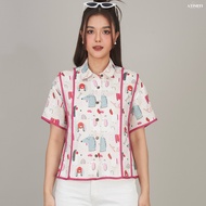 AT Hue เสื้อเชิ้ต อก 44" ยาว 22 " ผ้าลินินแท้ แต่งตะเข็บ เสื้อเชิ้ต เสื้อคอปก แขนสั้น แบรนด์ ATIMI