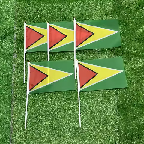 SKY FLAG Guyana Hand Flag 10/20/50/100pcs 21*14cm Guyana Hand Waving Flags With Plastic Pole For Spo
