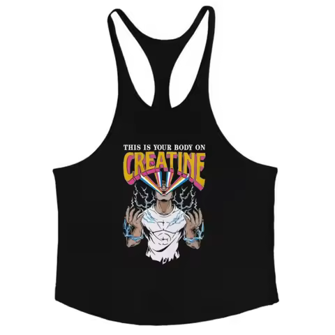 Men's "This Is Your Body On Creatine" Graphic Y-Back Tank Top - Quick-Dry Breathable Sleeveless for