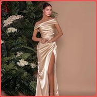 fulaide Prom Dress for Women Off Shoulder Satin Evening Party Formal Gown High Slit Cocktail Wedding