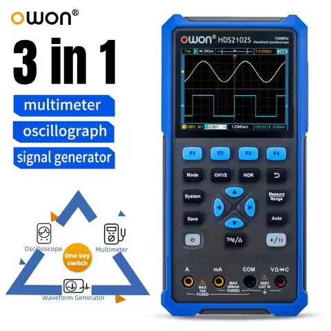 OWON HDS2202S HDS200 Series 3-in-1 Handheld Digital Oscilloscope Multimeter, 200MHz, 1GS/s, Dual-Cha