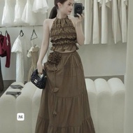 Luxurious lady's set, elastic halter neck top set with long skirt 66(Z4) Mn