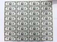 罕有珍藏 美金 2美元 USD $2 32連體鈔 全板 未切割 鈔票