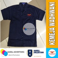 KEMEJA Wadhwani Foundation Shirt Wadhwani Uniform Foundation Navy Men's Short Sleeve Embroidered