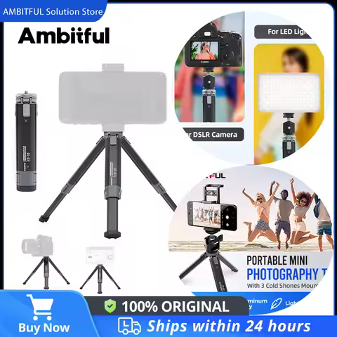 AMBITFUL GT07 Tripod Stand Holder Metal Desktop Tripod With Ball Head Phone Holder for Smartphone So
