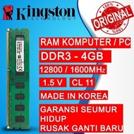 G23 Ram Pc Kingston Ddr3 4Gb 12800 / 1600Mhz Ori Ram Komputer Ram Pc