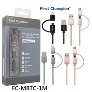 First Champion 鋁合金尼龍編織 2合1 Micro USB &amp; Type-C 充電傳輸線-100cm/ FC-MBTC-1M 顏色隨機