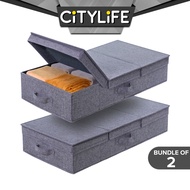 Citylife Foldable Linen Storage Box With Lid Underbed Stackable Storage XFA-2005