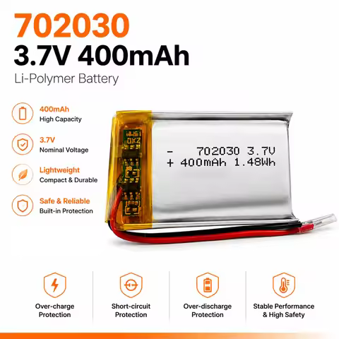 High Quality 3.7V 702030 400mAh Lithium Polymer Rechargeable Battery for DIY GPS PSP DVR Remote Cont