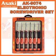 ASAKI JAPAN AK-9074 PROFESSIONAL ELECTRONIC TELECOM SCREWDRIVER SET 6PCS TELECOM PEMACU SKRU SET 6PC