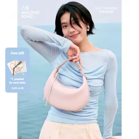 Amazing Song Original Design Half Moon Bag Small Top Grain Leather 2026 New Fashionable Women's bags