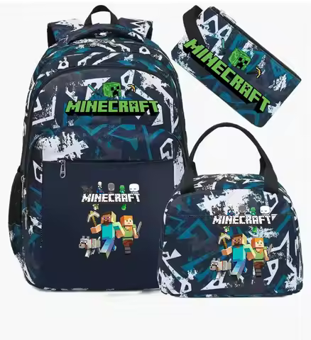 Minecraft Print 3Pcs/set Backpack With Lunch Bag Boys Student Teens Rucksack Girl Casual SchoolBag