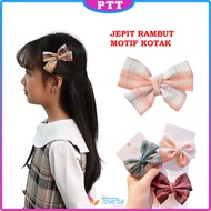 Jepit Rambut Korea Anak Perempuan Jepitan Rambut Dewasa Pita Besar Kain Bermotif Kotak Aksesoris Fas