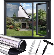 Privacy Film with 3 Tools: One Way Reflective Window Tint, Sun Blocking, Anti UV Mirror Window Cling