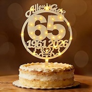 Cake Decoration 65th Birthday Woman Man Seutgjie 65th Birthday Cake Topper Wood with LED Fairy Light