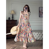 Summer Colorful Floral Sleeveless Flat French Seaside Vacation Designer Fairy Dress