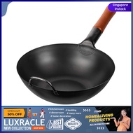 [sgstock] YOSUKATA Carbon Steel Wok Pan – 11.8" Woks and Stir Fry Pans - Chinese Wok with Flat Bottom Pow Wok - Traditio