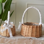 Ready Stock Outdoor Camping Picnic Bamboo Woven Basket ins Influencer Supplies Full Set Props Fruit Rattan Blue Decoration Spring Outing