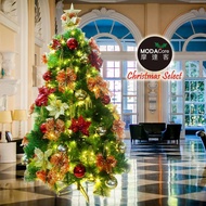 摩達客耶誕-台灣製15尺(450cm)特級綠松針葉聖誕樹+高級聖誕花蝴蝶結系配件+100燈LED燈暖白光8串(附控制器)豪華組 飯店級