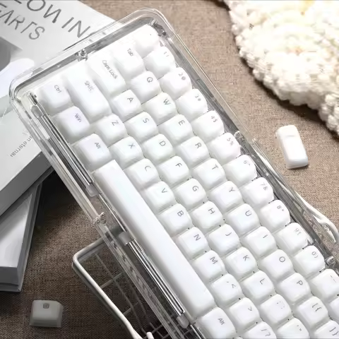 Pink White Silicone Pudding Keycaps 113 Keys Soft Jelly Cherry Profile Light Transmitting Foggy for 