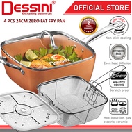 DESSINI ITALY Zero Fat 4 Pcs Aluminium Induction Non Stick Copper Casserole Pot Bowl Deep Frying Pan
