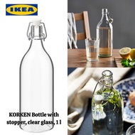 🧸🔥KORKEN Bottle with stopper, clear glass, 1l (1000ml) 丨 KORKEN Botol dengan penutup, kaca jernih, 1