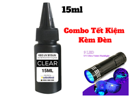 Combo Keo UV Kèm Đèn Uv Bysun Clear Trong Suốt Dán Kính Dán Inox Dán Mica BB010 15ml