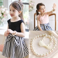 〔 Children's Jewelry C2B] Girls Pearl Necklace Bracelet Set Pure White Necklace+Bracelet Accessories