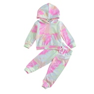 Amiblvowa Kids Toddler Baby Girl Tie Dye Tracksuit Outfit Crewneck Top and Pants 2Pcs Clothes Set Sw