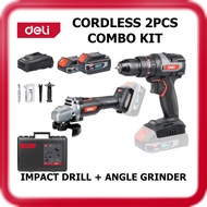 [ DELI ] (DE904) 20V Brushless Combo Kit | Drill 50Nm | Grinder 100mm | 2x2.0Ah