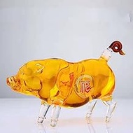 Lucky pig whisky decanter, Chinese zodiac animal decanter wine bottle, lead-free glass animal whisky