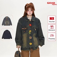 Jacket GRADPOPU demin material with 3D floral patterns, loose and comfortable for fall and winter AK