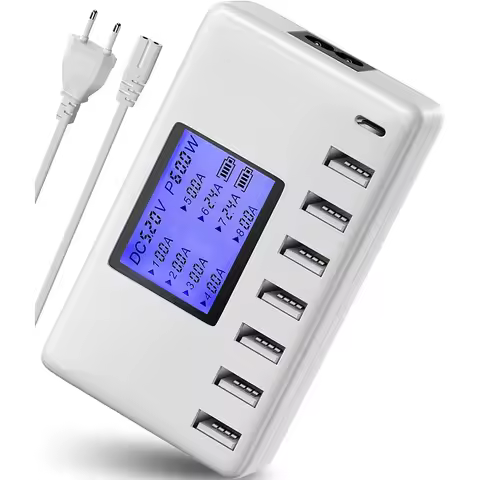 USB Charging Station 8-Ports 60W 12A Multi USB C Hub Charger with LCD Display for Cellphone Tablet M