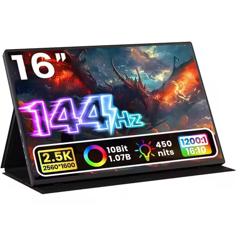16 2K QHD Portable Monitor, 2560x1600, 450 nits, 106% sRGB, 144Hz, HDR, HDMI & USB-C, for Laptops, G