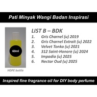 [LIST B - BDK][Pati Inspired Fragrance Oil][GRIS CHARNEL/VELVET TONKA/312 SAINT-HONORE/IMPADIA/NECTA