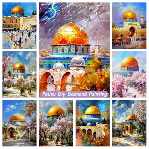 Masjid Aqsa Jerusalem Scenery 5d Diamond Painting Art The Dome Of The Rock Majestic Mosque Beauty Cr