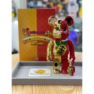 [In Stock] BE@RBRICK x Maneki Neko 100%+400% Gold & Red bearbrick