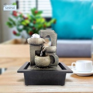 [szsirui] Relaxation Indoor Fountain Waterfall Feng Shui Desktop Water Sound Table Ornaments Resin Crafts Home Decoration