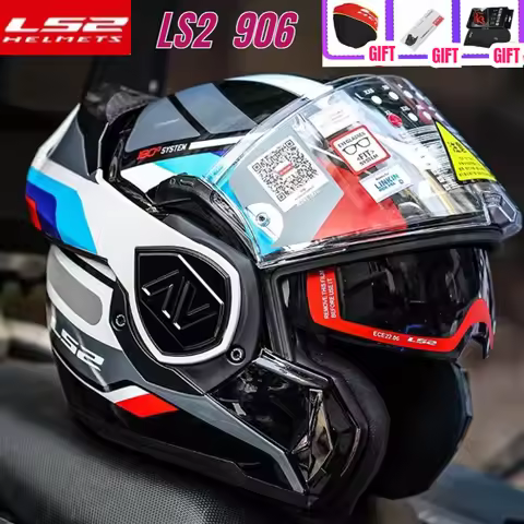 LS2 Motorcycle Helmet Back Flip High-end Face Helmet Double Lens FF906 Motorcycle Anti-fog Helmet Un