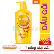Dầu gội đầu SUNSILK Vàng mềm mượt diệu kỳ chai 650g Tặng bông tắm màu ngẫu nhiên