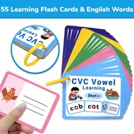 BEAR TALE 55Pcs CVC Vowel Learning Flash Cards Kids Educational Phonics Cards Toddler