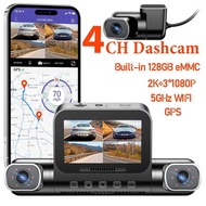 4CH Dash Cam 2K+3*1080P 360° View Car DVR 5G Wifi GPS Built-in 128GB eMMC Vo Control 24H Parking Mon