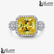 iLove Jewellery 925 Sterling Silver 18K White Gold Plated 5ct Yellow Radiant Cut Cubic Zirconia Ring