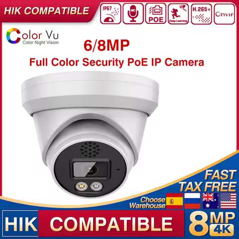 Hikvision Compatible 4K 8MP 6MP ColorVu IP Security Camera Onvif POE Human Vehicle Detect Two Way Au