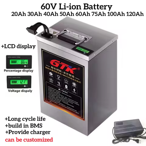 GTK 60V 20Ah Lithium Battery 30Ah 40Ah 50Ah 60Ah 75Ah 100Ah 120Ah Li-ion for 1KW 3KW 6KW Rickshaw Go