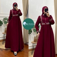 Gamis Terbaru Lebaran 2023 Bahan Crinkle Airflow Premium / Gamis Polos  Crinkle Bordir Bunga Cantik