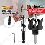 NAVATO 2Pcs TCT Door Know Lock Installation Kit No.1201 Heavy Duty 4 Blades 54mm Hole Saw 22mm Auger