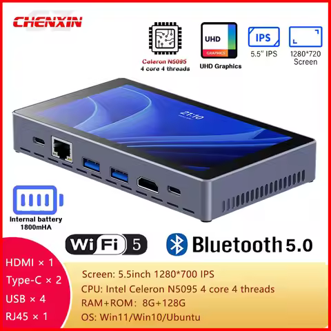 2026 5.5inch 1280*700 H55N Mini PC Win11 Win10 Ubuntu N5095 8G 128G WIFI5 BT5.0 USB3.0 RJ45 HD TYPE-
