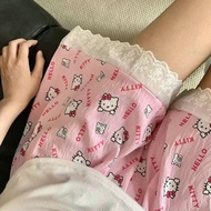 Pink cartoon cat sleeping pants for women loose and comfortable home pants
