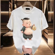 S-5XL Cotton Top Cartoon Human Pattern Round Neck Short Sleeve T-shirt Loose Basic Print Casual T Sh